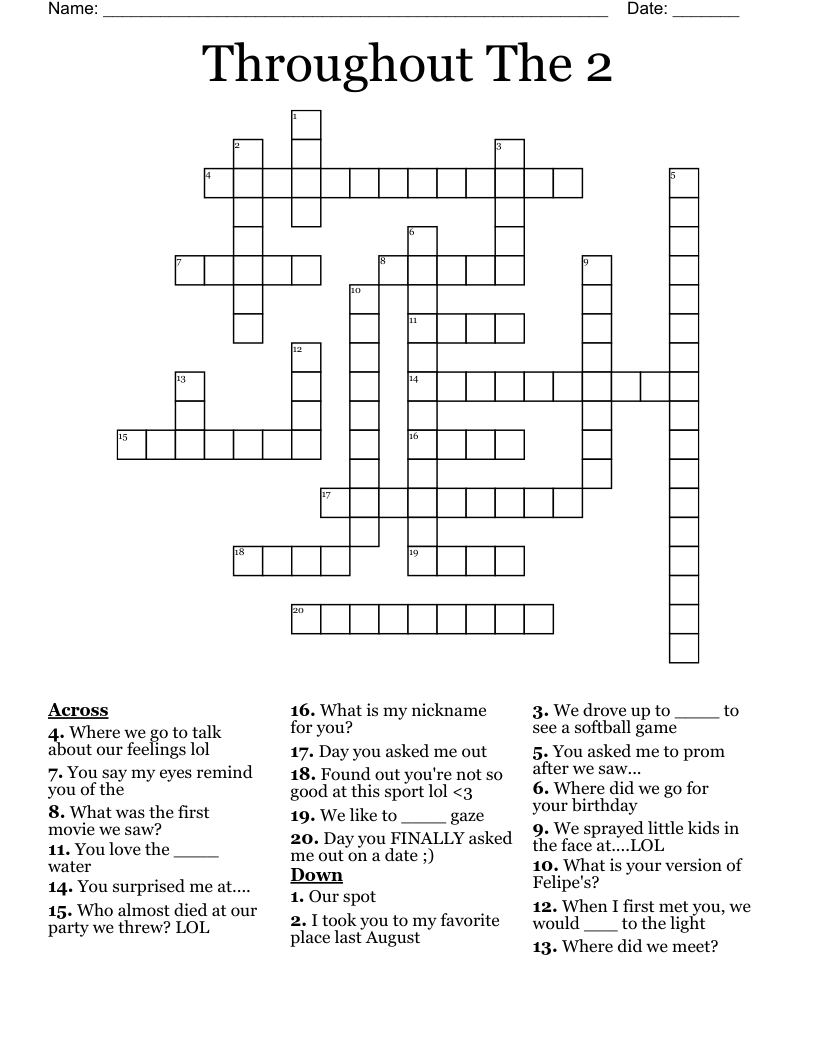 Throughout The 2 Crossword WordMint