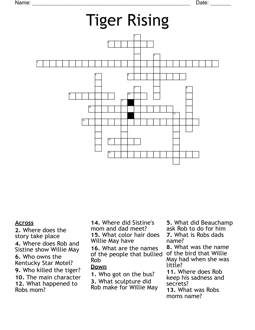 The Tiger Rising Crossword WordMint