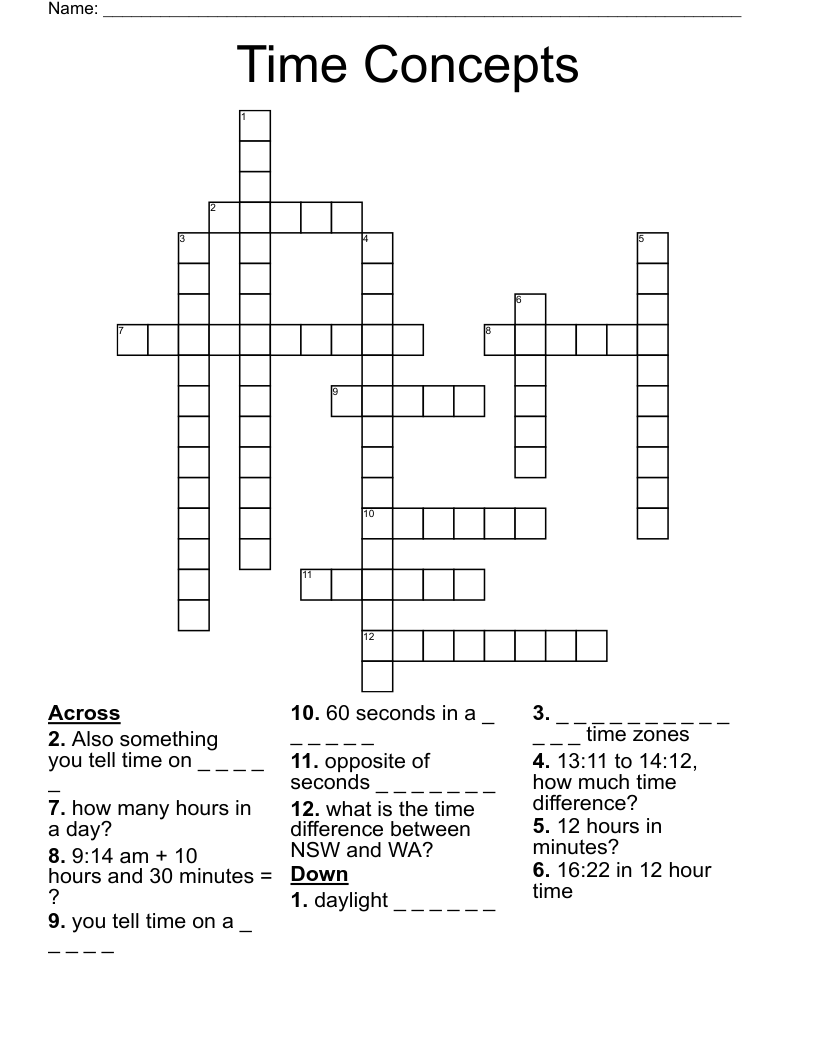 Time Concepts Crossword WordMint