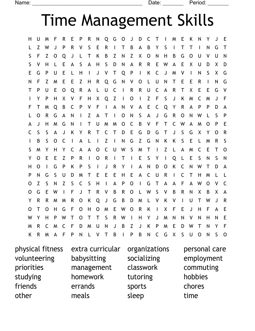 Time Management Skills Word Search WordMint
