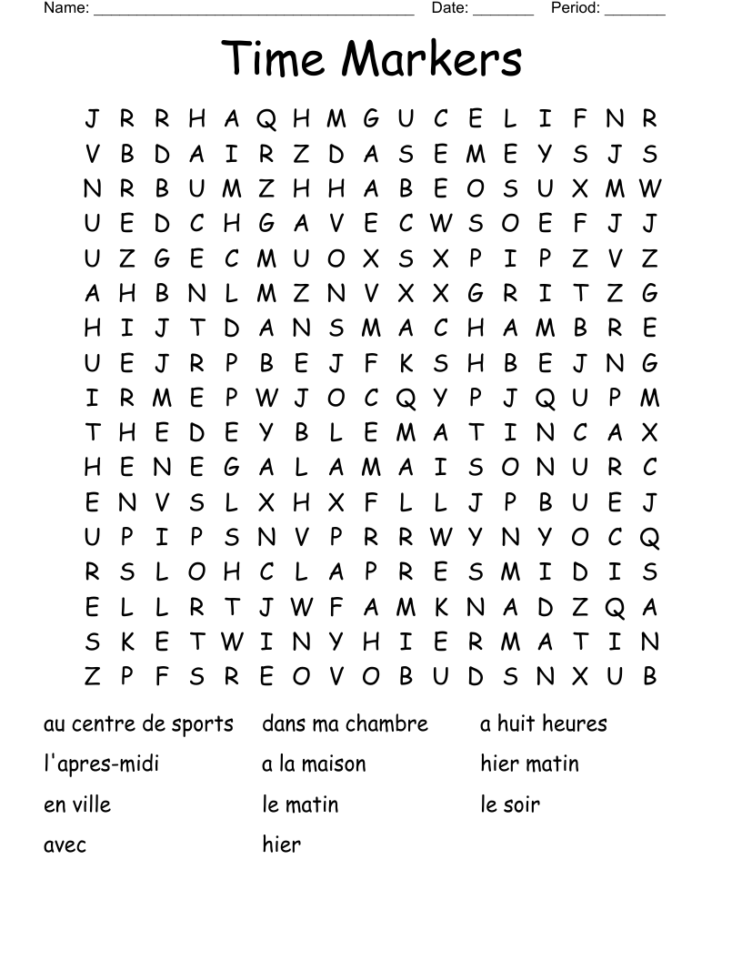 Time Markers Word Search WordMint