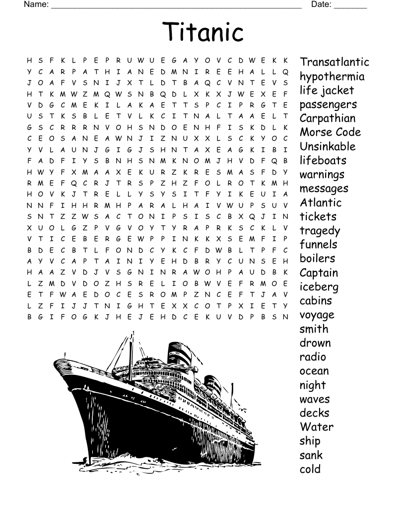 Titanic Word Search WordMint