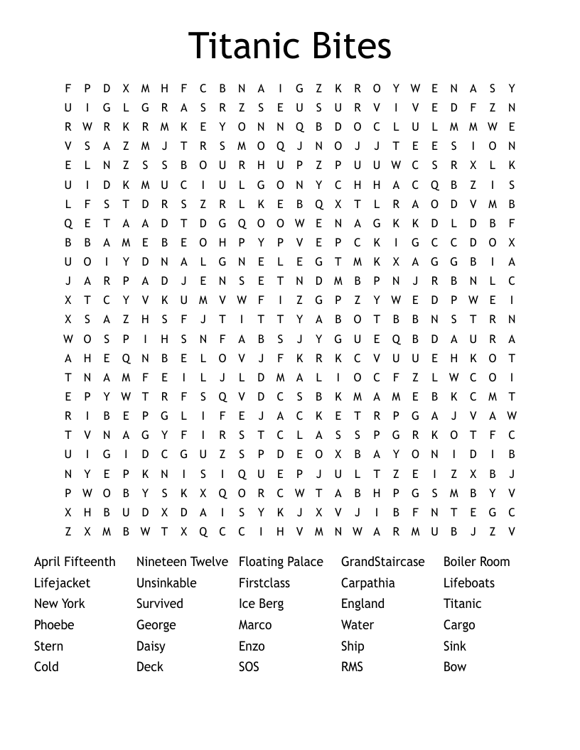 I Survived the Titanic Word Search WordMint