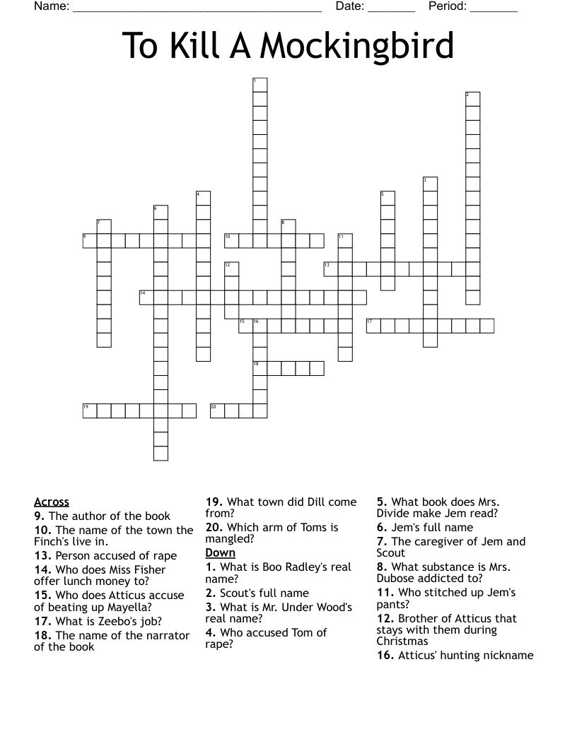 To Kill A Mockingbird Crossword WordMint