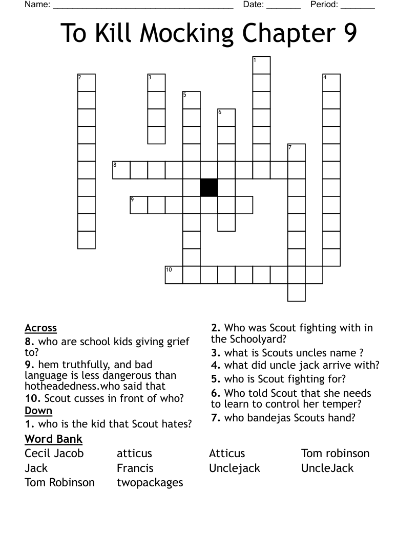 To Kill Mocking Chapter 9 Crossword WordMint