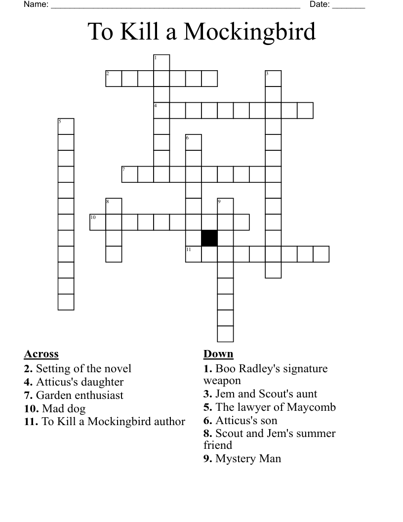To Kill a Mockingbird Crossword WordMint