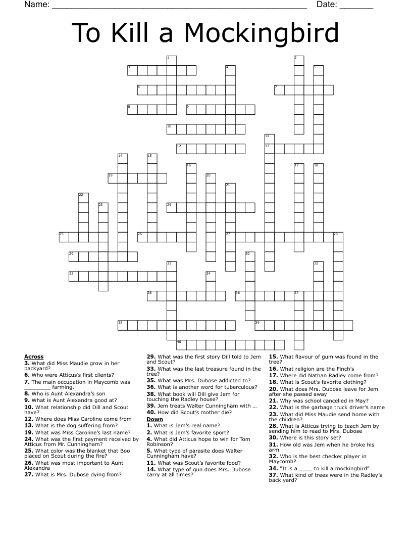 To KIll a Mockingbird Crossword WordMint