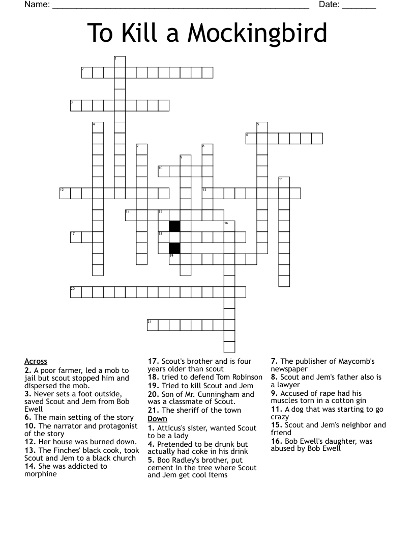 Schatten Archäologisch Pamphlet to kill a mockingbird crossword puzzle weise Handhabung sicherlich