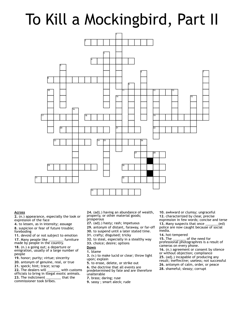 To Kill a Mockingbird, Part II Crossword WordMint