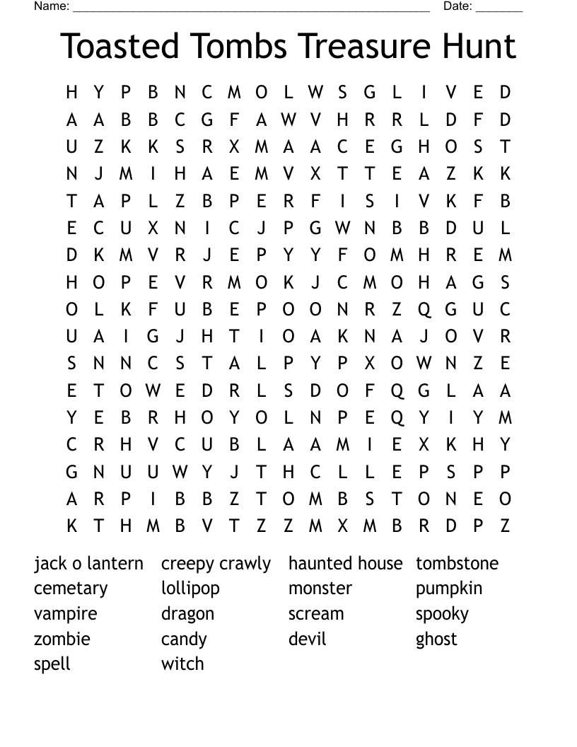 Toasted Tombs Treasure Hunt Word Search WordMint