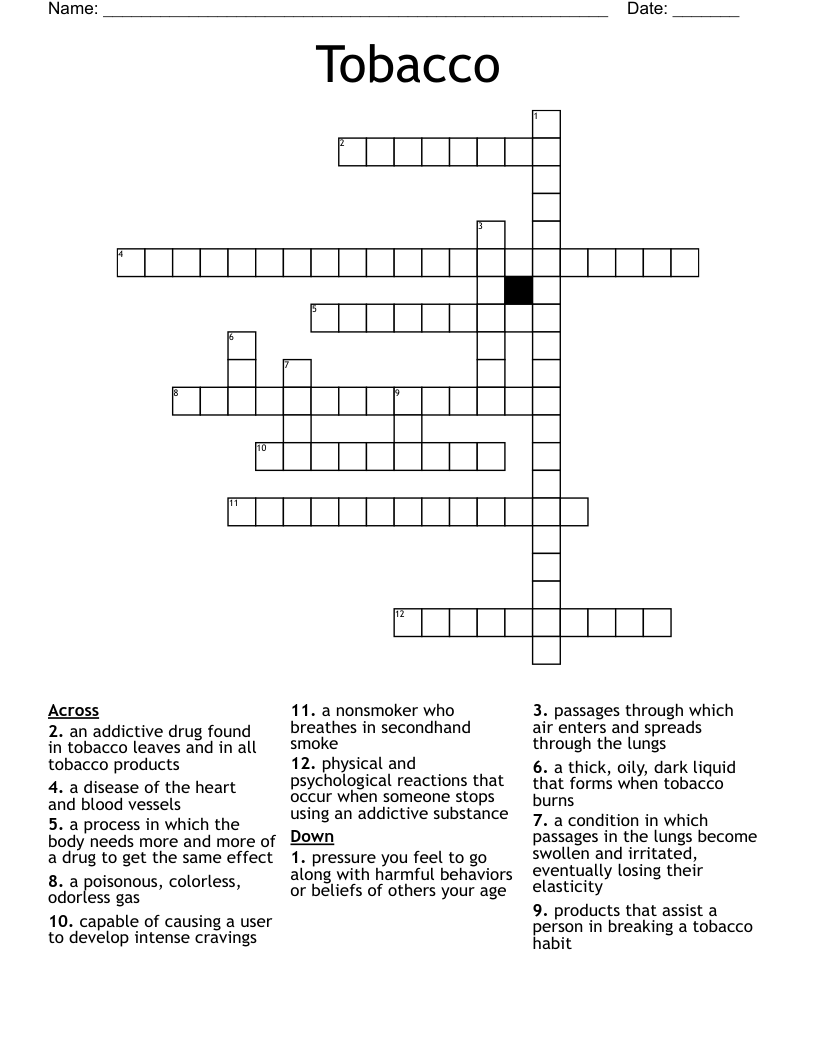 Tobacco Crossword WordMint
