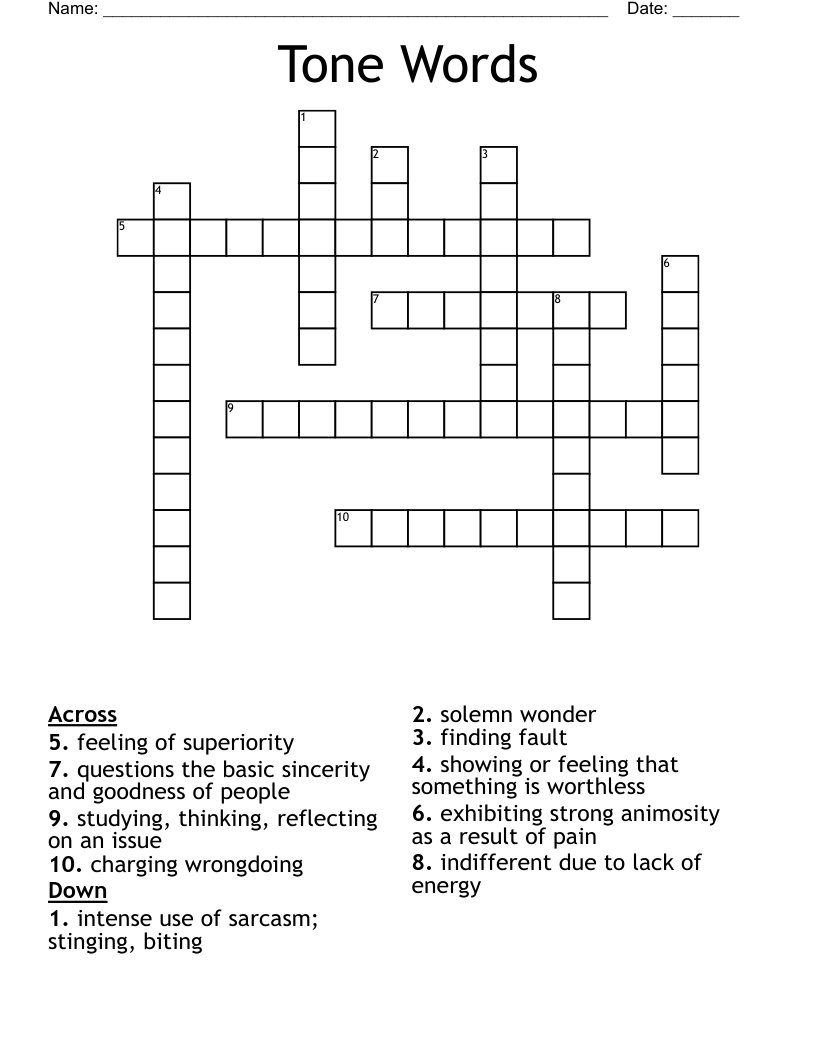Tone Words Crossword - WordMint