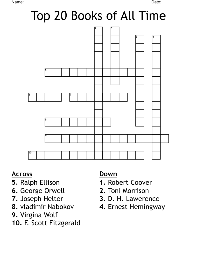 Top 20 Books of All Time Crossword WordMint