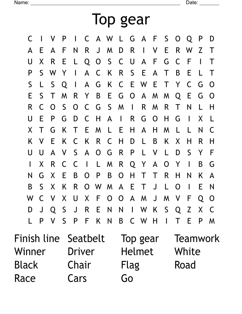 Top gear Word Search WordMint