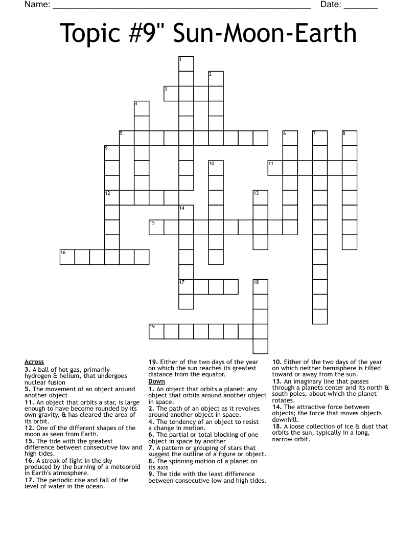 Topic 9" SunMoonEarth Crossword WordMint