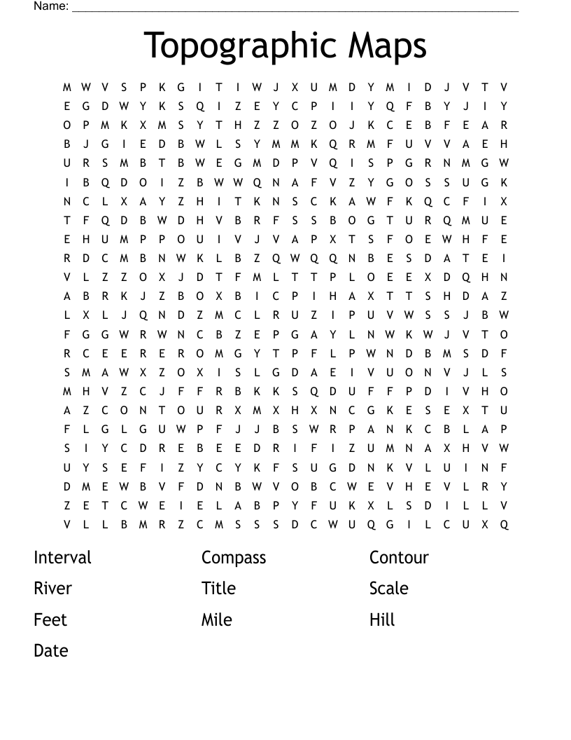 Topographic Maps Word Search WordMint