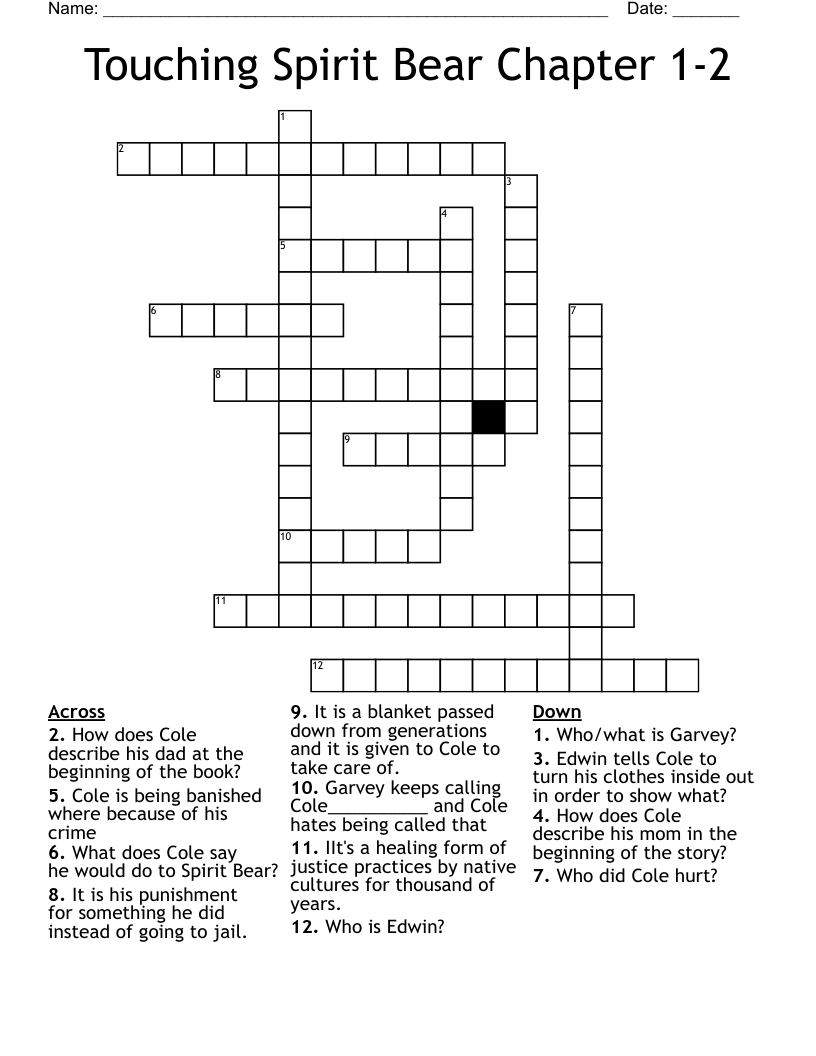 Touching Spirit Bear Crossword WordMint