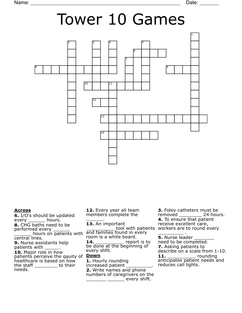 Tower 10 Games Crossword WordMint