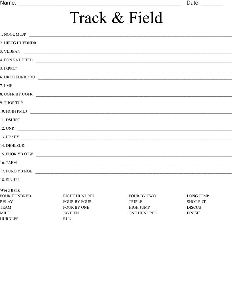 Track and Field Word Search WordMint