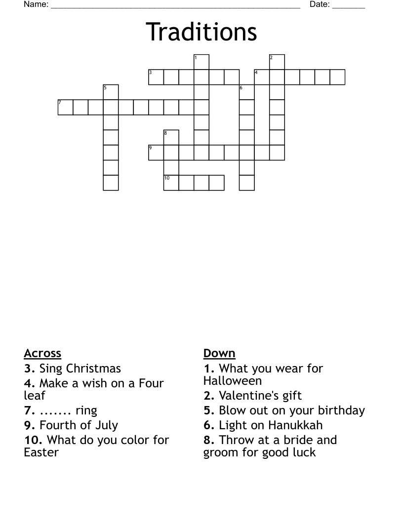 Traditions Crossword WordMint