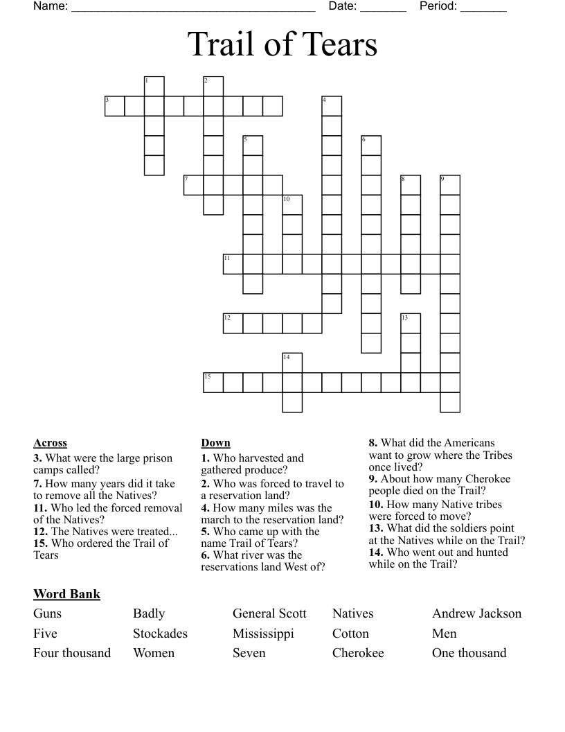 Trail of Tears Crossword WordMint