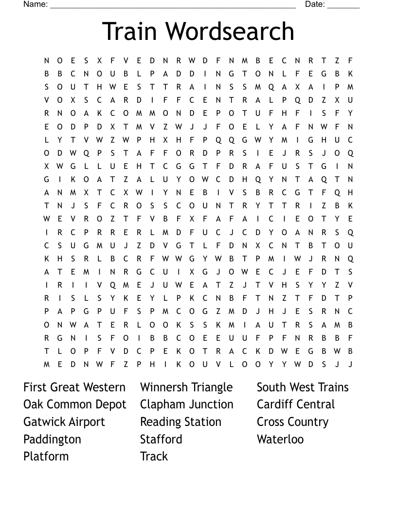 Train Word Search Printable