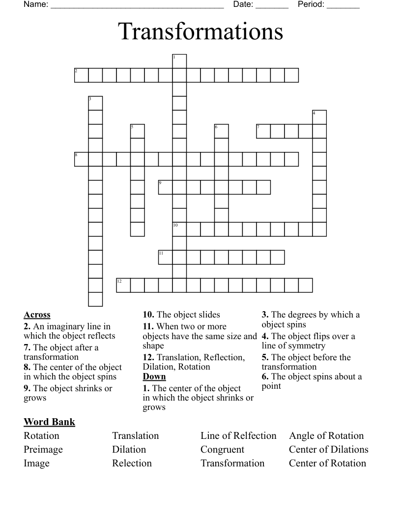 Transformations Crossword WordMint