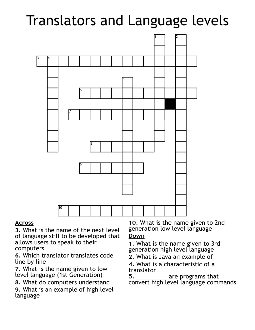 Translators and Language levels Crossword WordMint