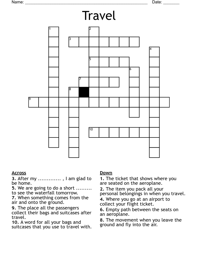 Travel Vocabulary Crossword WordMint
