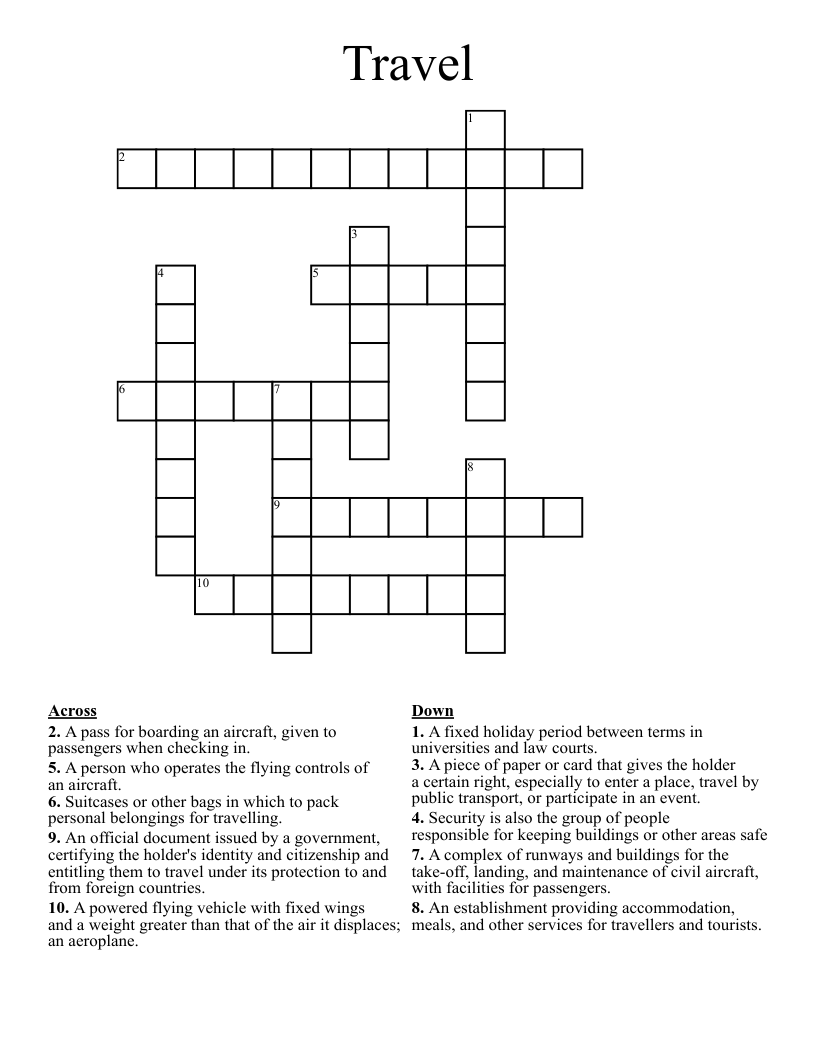 Travel Crossword WordMint