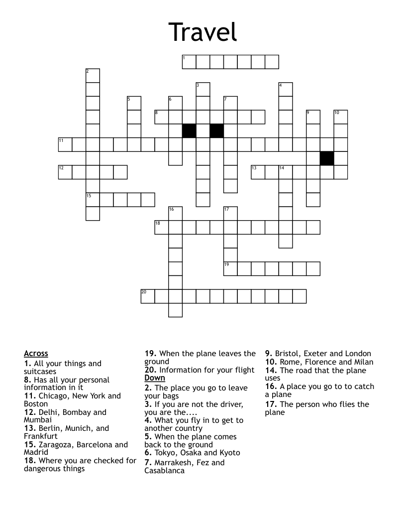 Travel Crossword WordMint