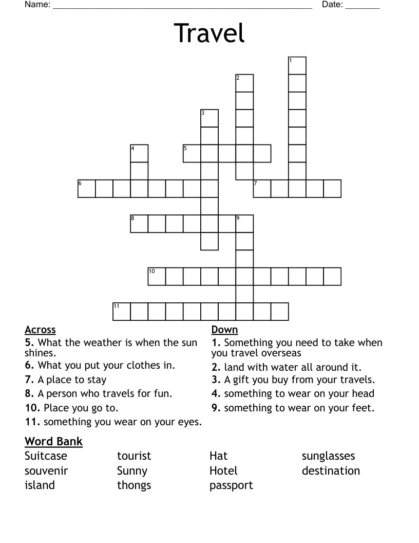Travel Crossword WordMint