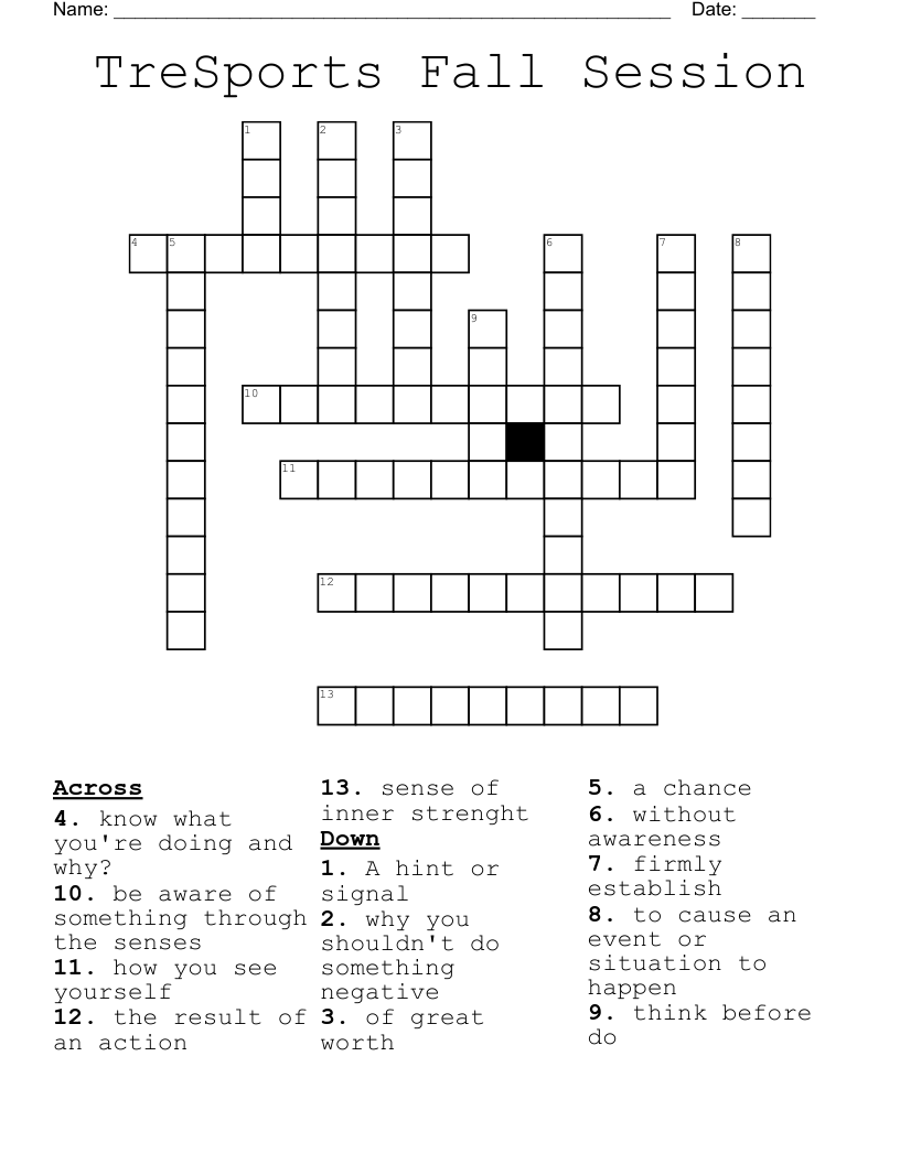 TreSports Fall Session Crossword WordMint