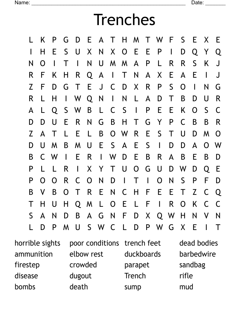 Trenches Word Search WordMint