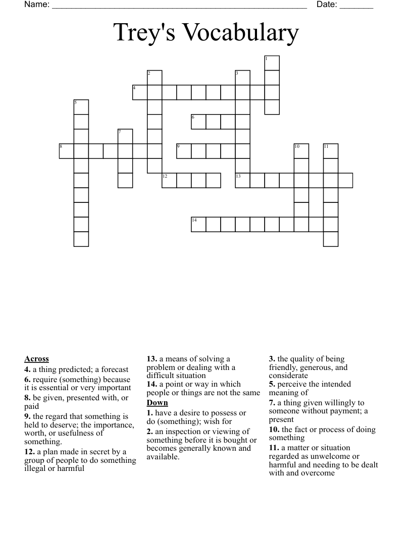Trey's Vocabulary Crossword WordMint