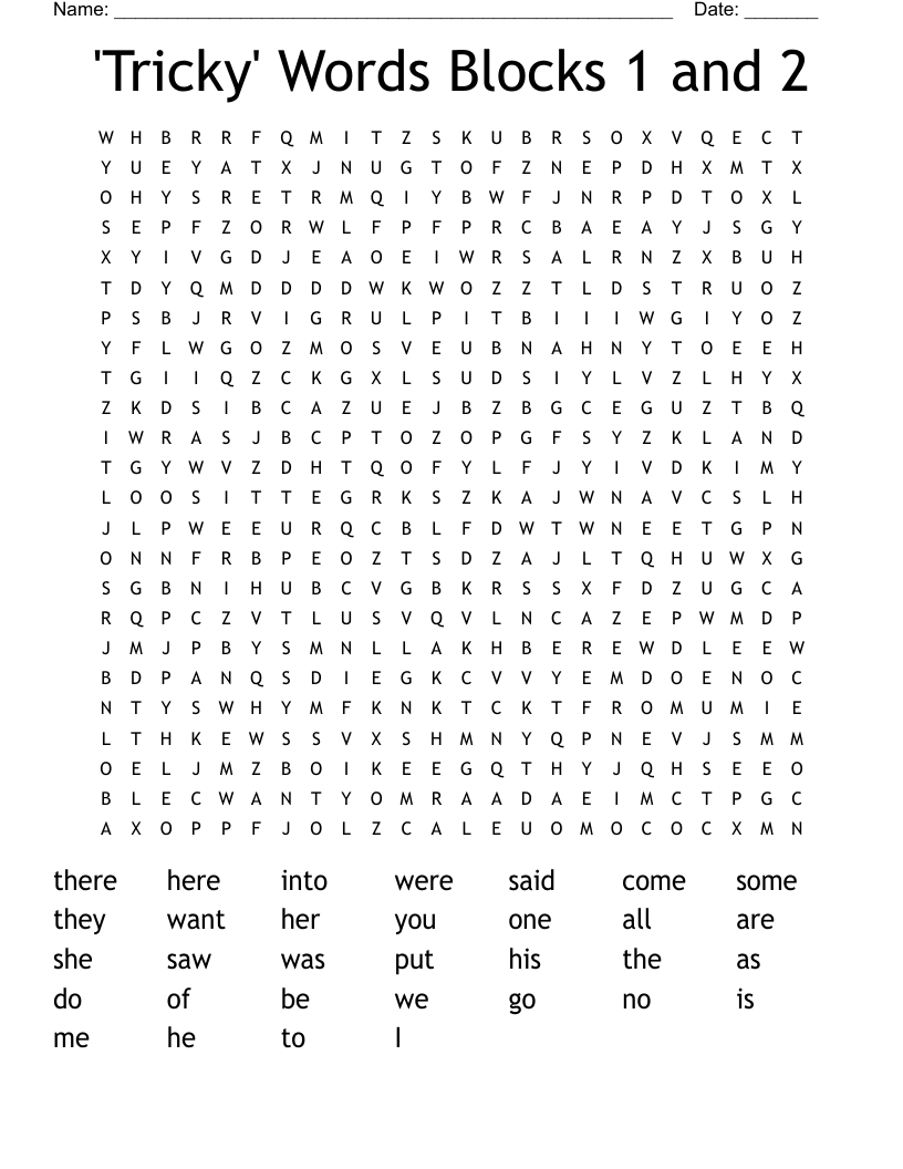 'Tricky' Words Blocks 1 and 2 Word Search WordMint
