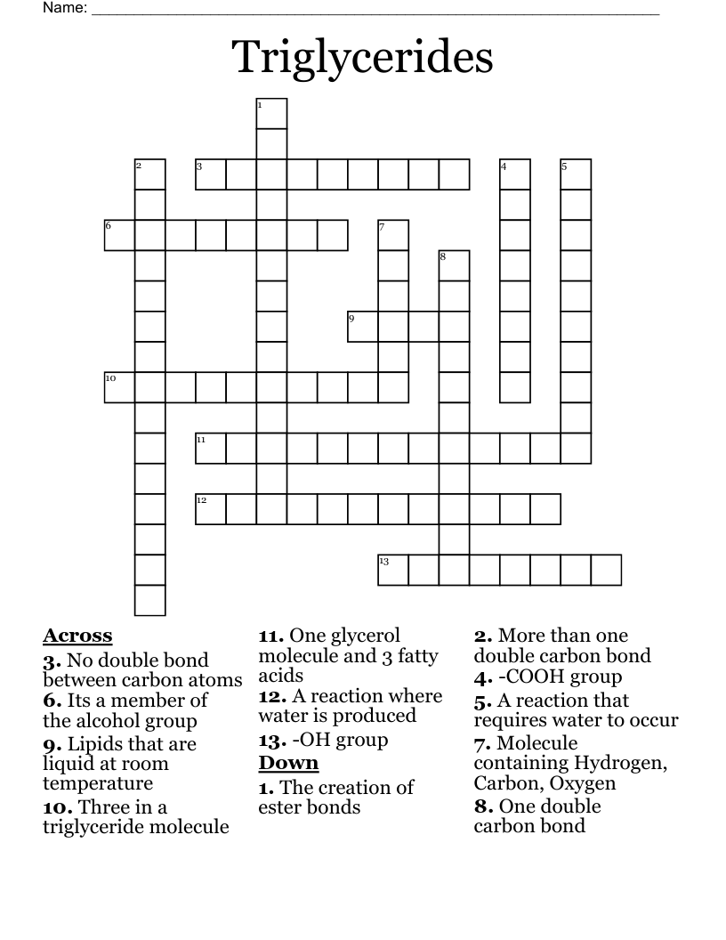Triglycerides Crossword WordMint