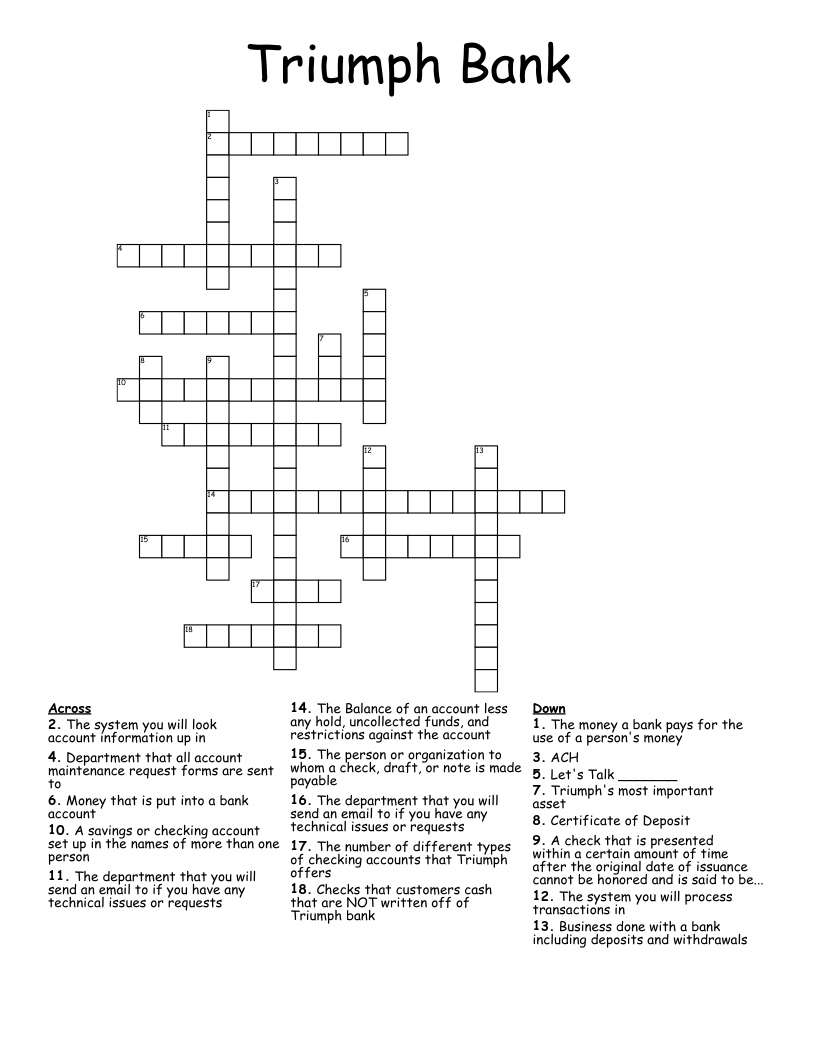 Triumph Bank Crossword WordMint