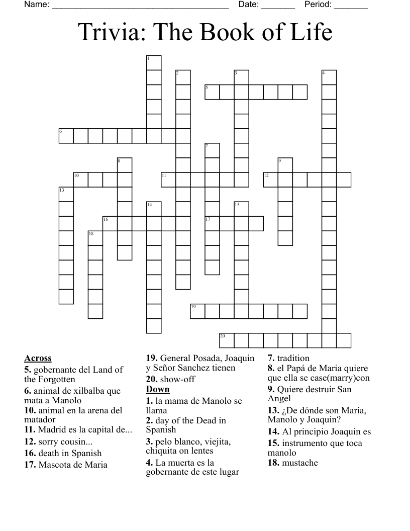 Trivia The Book of Life Crossword WordMint