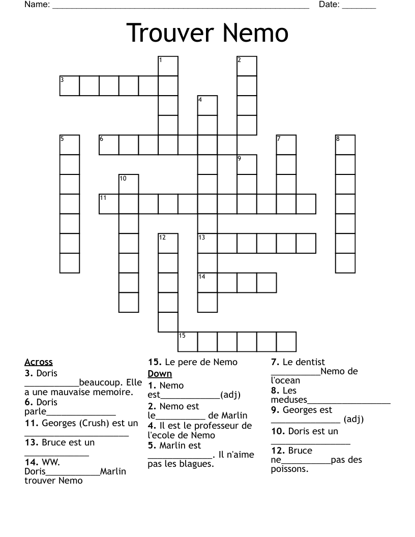 Trouver Nemo Crossword WordMint