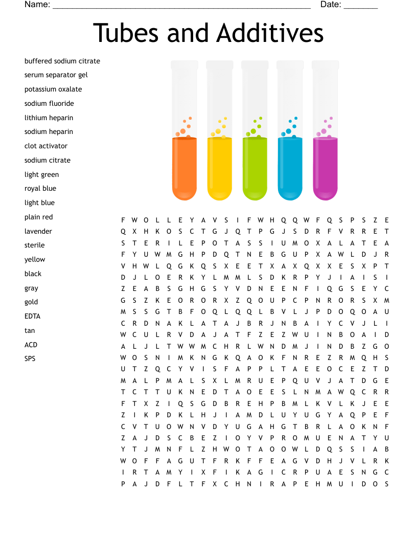 Tubes and Additives Word Search WordMint