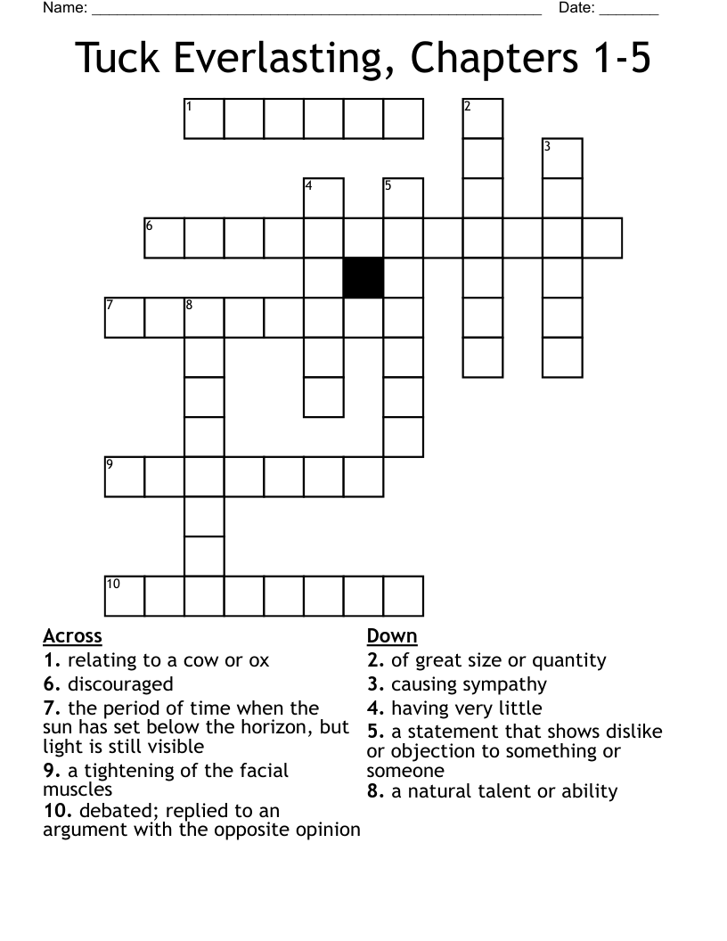 Tuck Everlasting, Chapters 15 Crossword WordMint