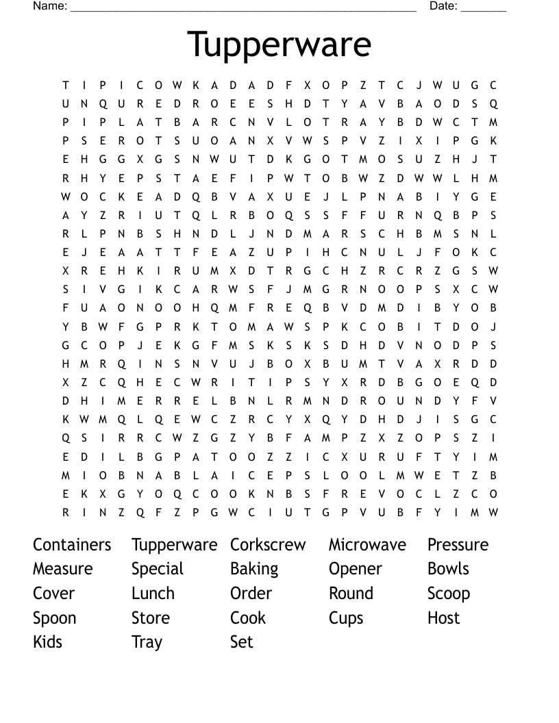 Tupperware Word Search WordMint