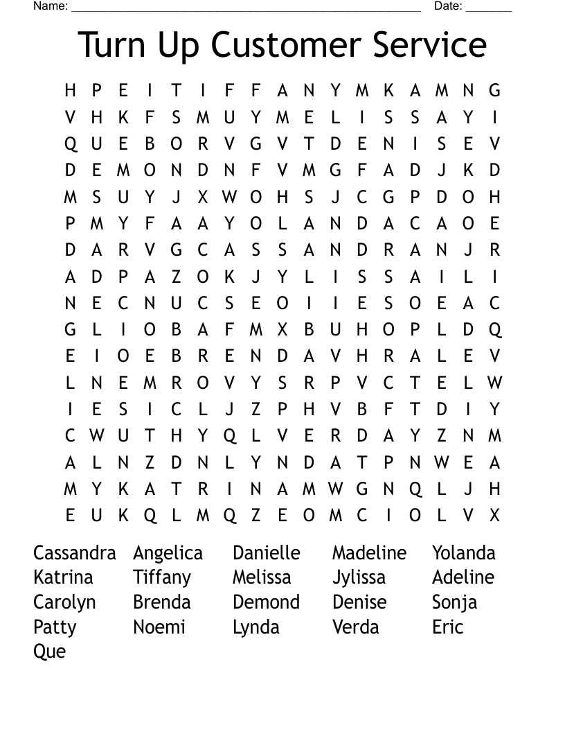 Turn Up Customer Service Word Search - WordMint