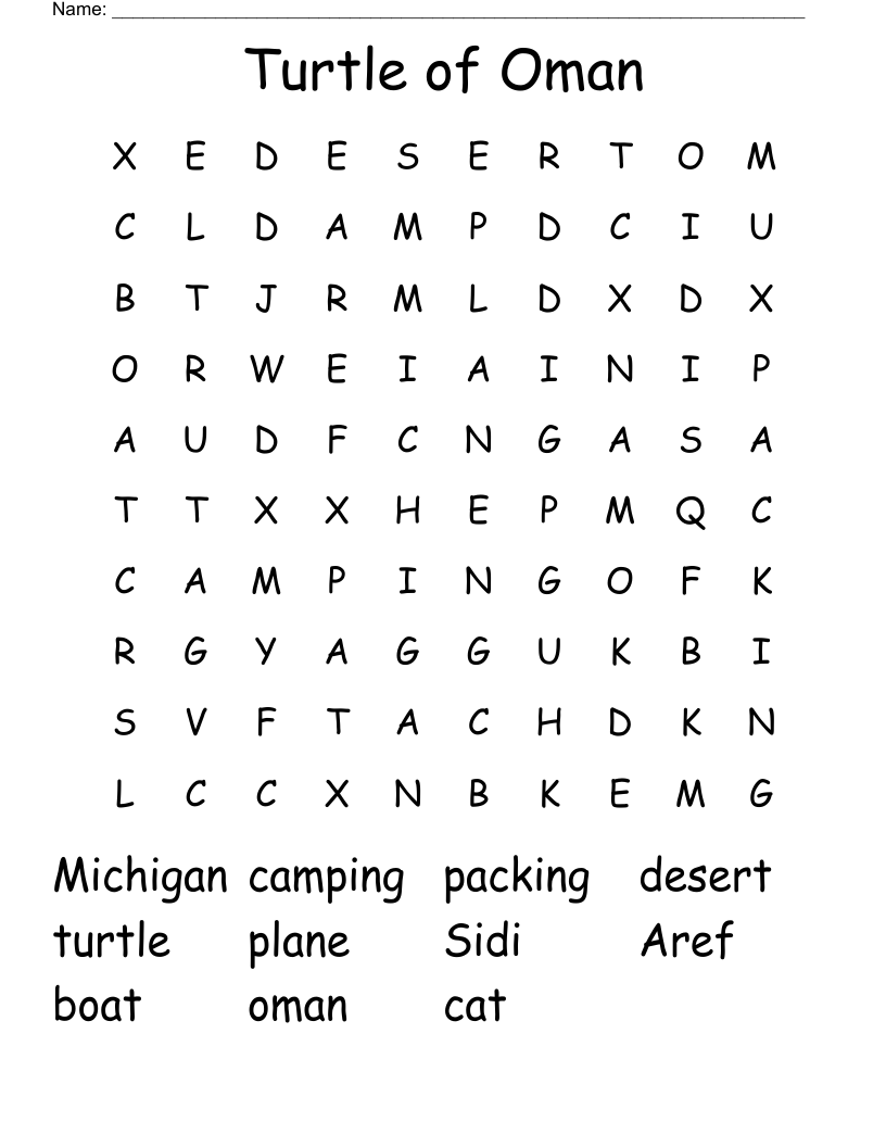 Turtle of Oman Word Search WordMint