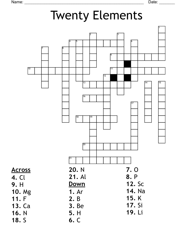 Twenty Elements Crossword WordMint