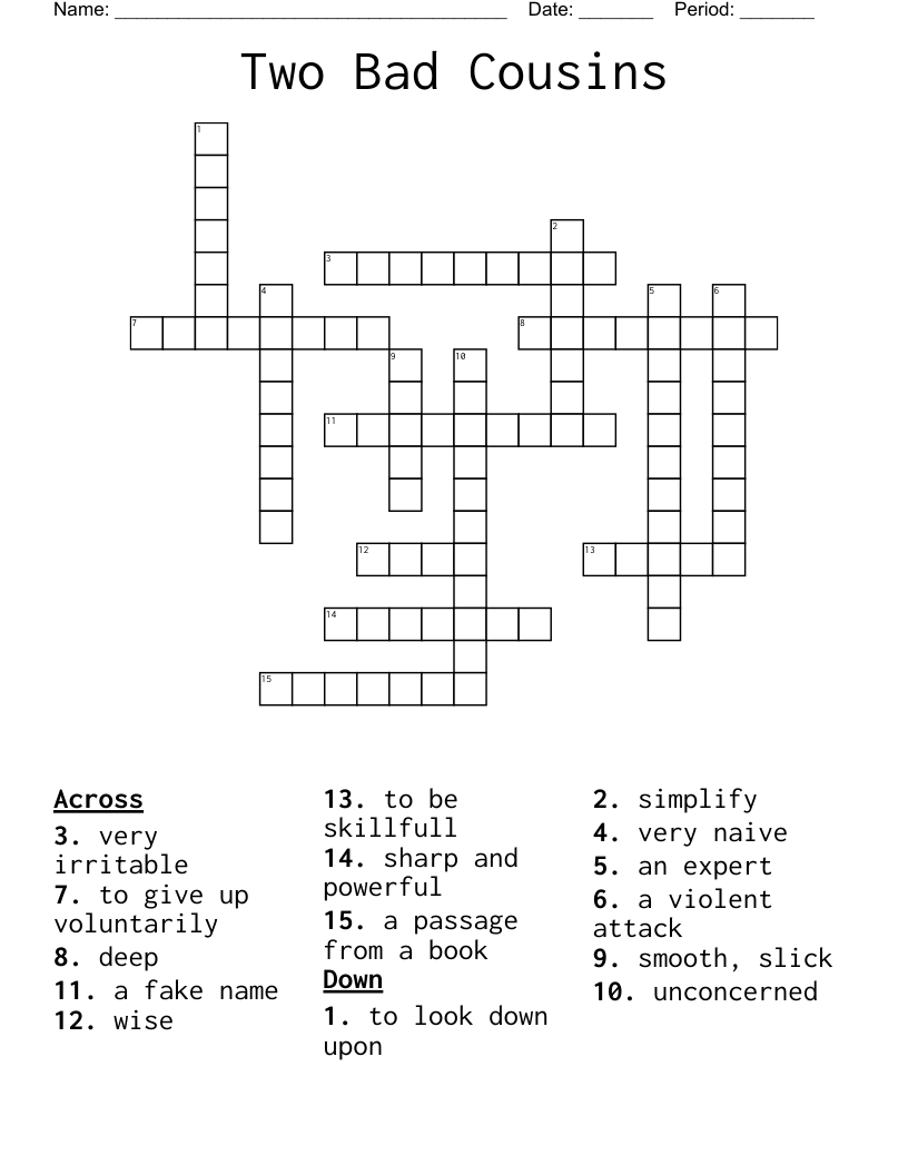 Two Bad Cousins Crossword WordMint