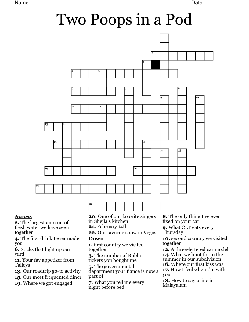 Two Poops in a Pod Crossword WordMint