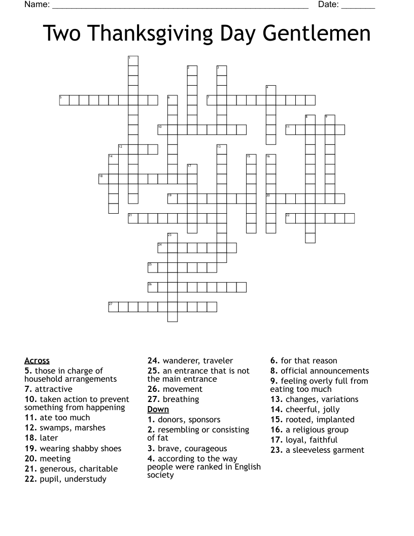 Two Thanksgiving Day Gentlemen Crossword WordMint