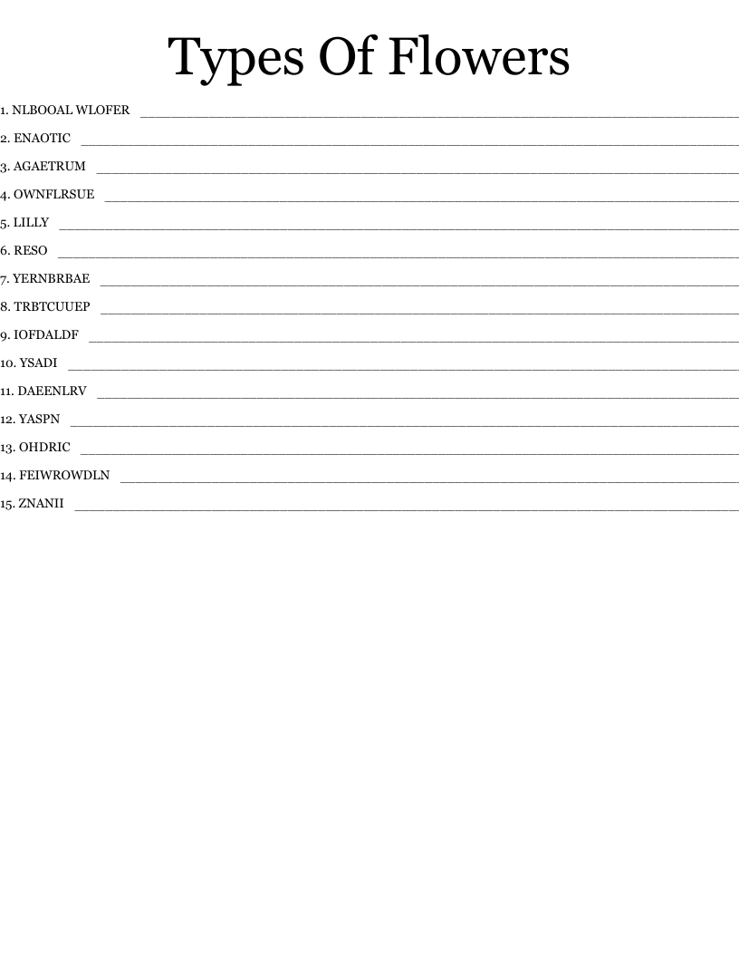 Types Of Flowers Word Scramble WordMint